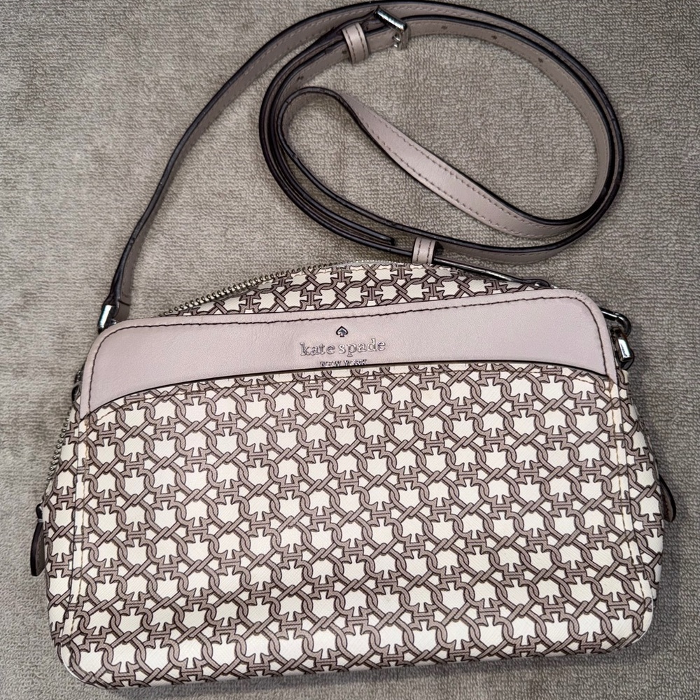Kate Spade Tan and Cream Patterned Crossbody Bag